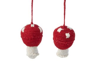 S/2 Crocheted Mushroom Ornaments