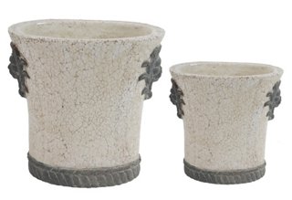 S/2 8-12″ Crackle Planters, Cream