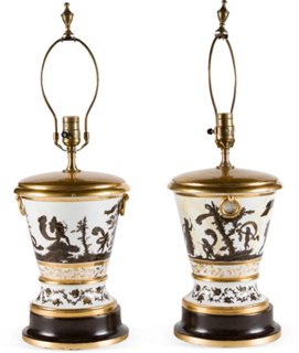 Porcelain Lamps, Pair