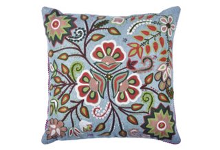 Floral Crewel Pillow, Blue