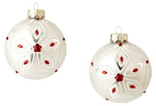 Box of 2 Snowflake Bead Ornaments, Red