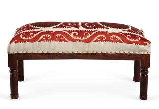 Suzani Embroidered Bench, Red