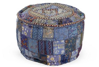 Embroidered Pouf, Blue