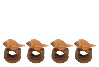 Set of 4 Jute/Shell Napkin Rings, Beige