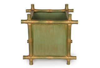 Wooden Bamboo Planter, Green/Gold