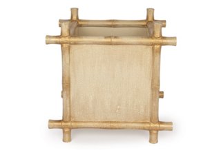 Wooden Bamboo Planter, Cream/Gold